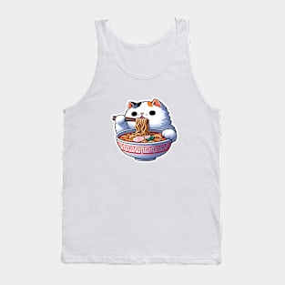 cat eating ramen cartoon illustration Tank Top